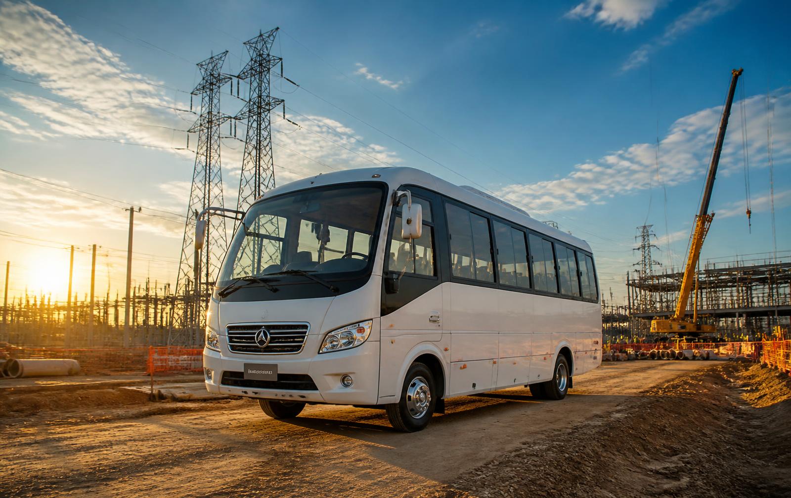 Micro-ônibus da L&L Rental em obra de infraestrutura
